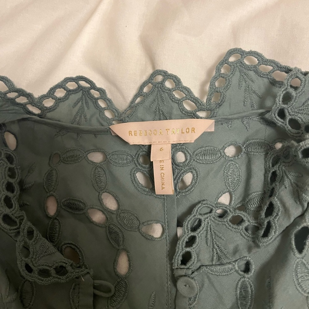 Rebecca Taylor Sage Green Eyelet Sleeveless Tie-Waist Top - Picture 3 of 4
